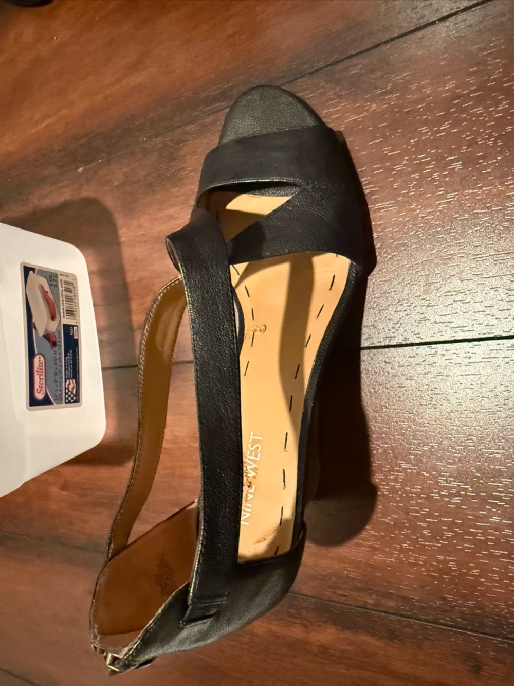 Nine West Black Open-Toe Slingback Wedges